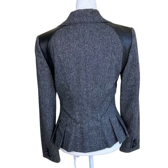 Bebe Sz XS Y2K Wool Silk Blend Tweed Blazer Fitted Feminine Leather Panels Sexy - Picture 8 of 16
